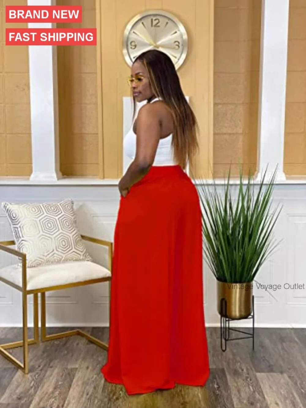 High Waisted Wide Leg Palazzo Pants with Pockets Loose Fit Casual - Picture 5 of 6